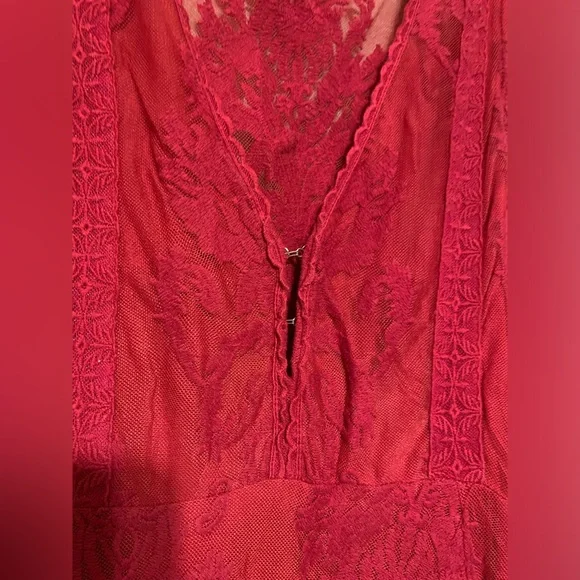 Free People Red Lacy Clasp Top Dress Super Cute Romantic Size 2 - Picture 4 of 4